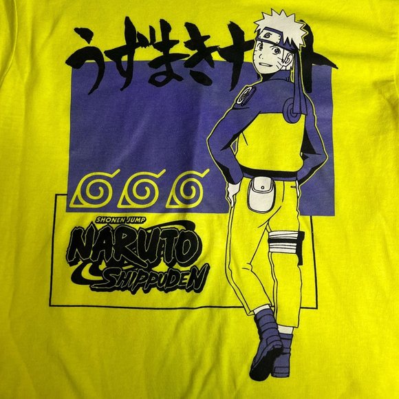 Naruto‎ Shippuden Mens Neon Yellow Anime Crew Shirt Small - Picture 1 of 6